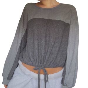 Drawstring Hem Long Sleeve Top